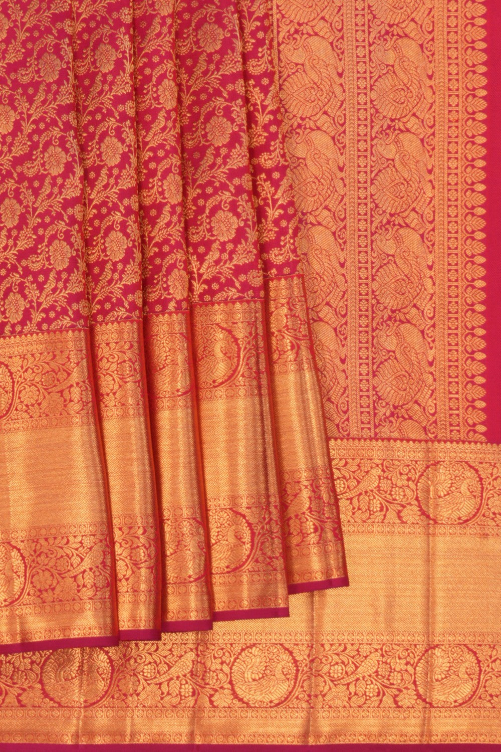 Image of Pink Floral Brocade Kanchipattu Saree
